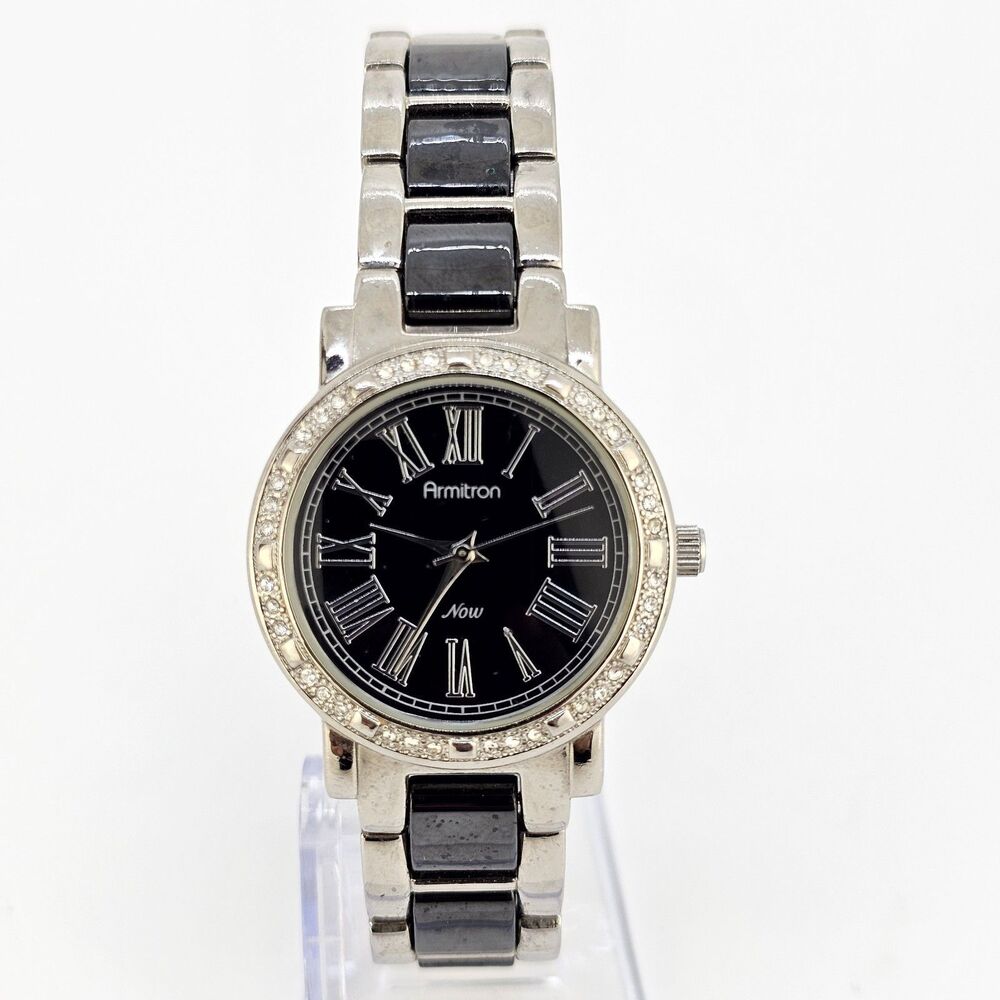 Armitron Now‎ Women's Watch 32MM Black Dial Black Gray Band 7" New Battery
